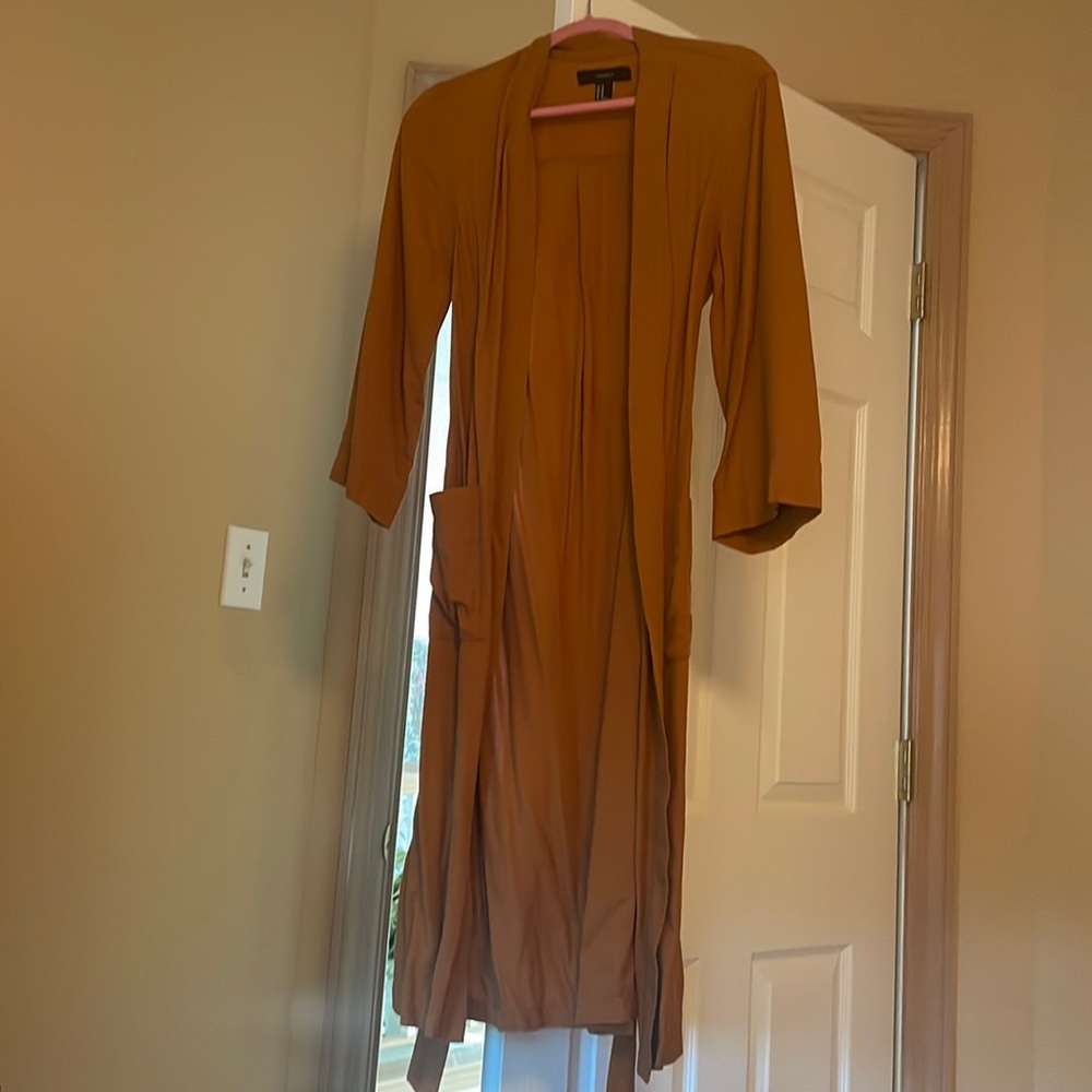 Duster with tie wrap detail in burnt orange